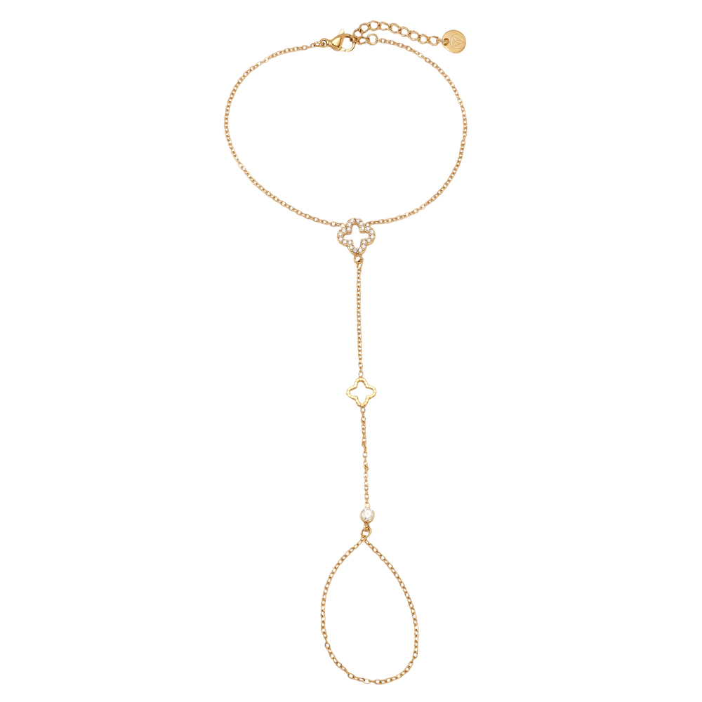 16cm zirconia cloverleaf hand chain stainless steel bracelet    