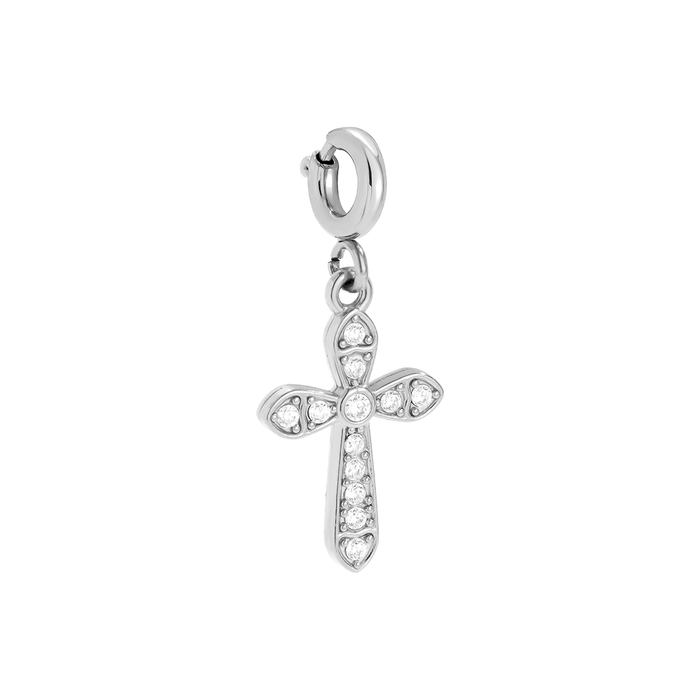 1.7cm Spring Clasp Diamond Cross Stainless Steel Pendant       
