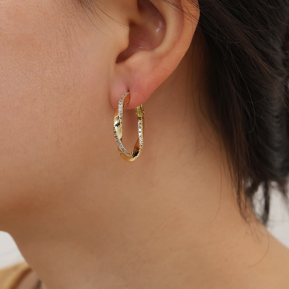 2.5cm Diamond Twist Hoop Gold-Plated Earrings     