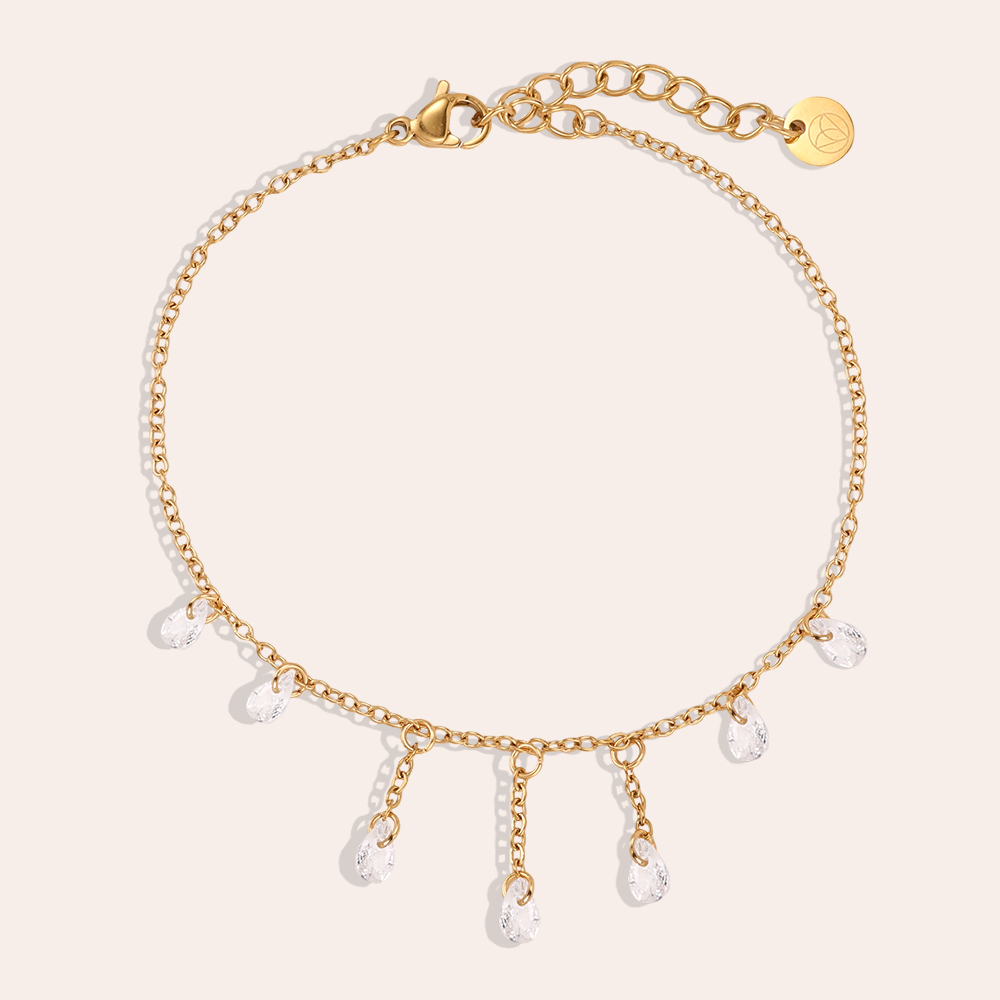 Stainless steel bracelet 17cm drop-shaped zirconia
