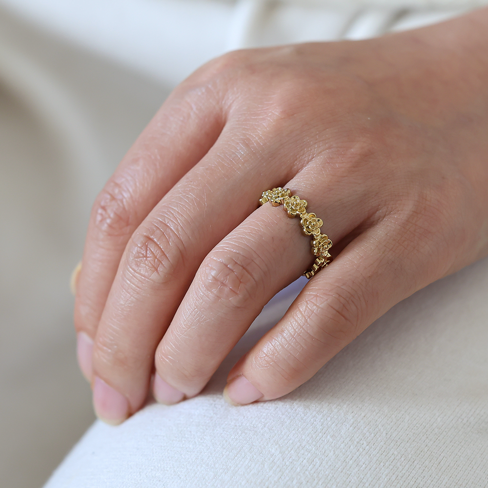 Adjustable many small flowers stainless steel ring    