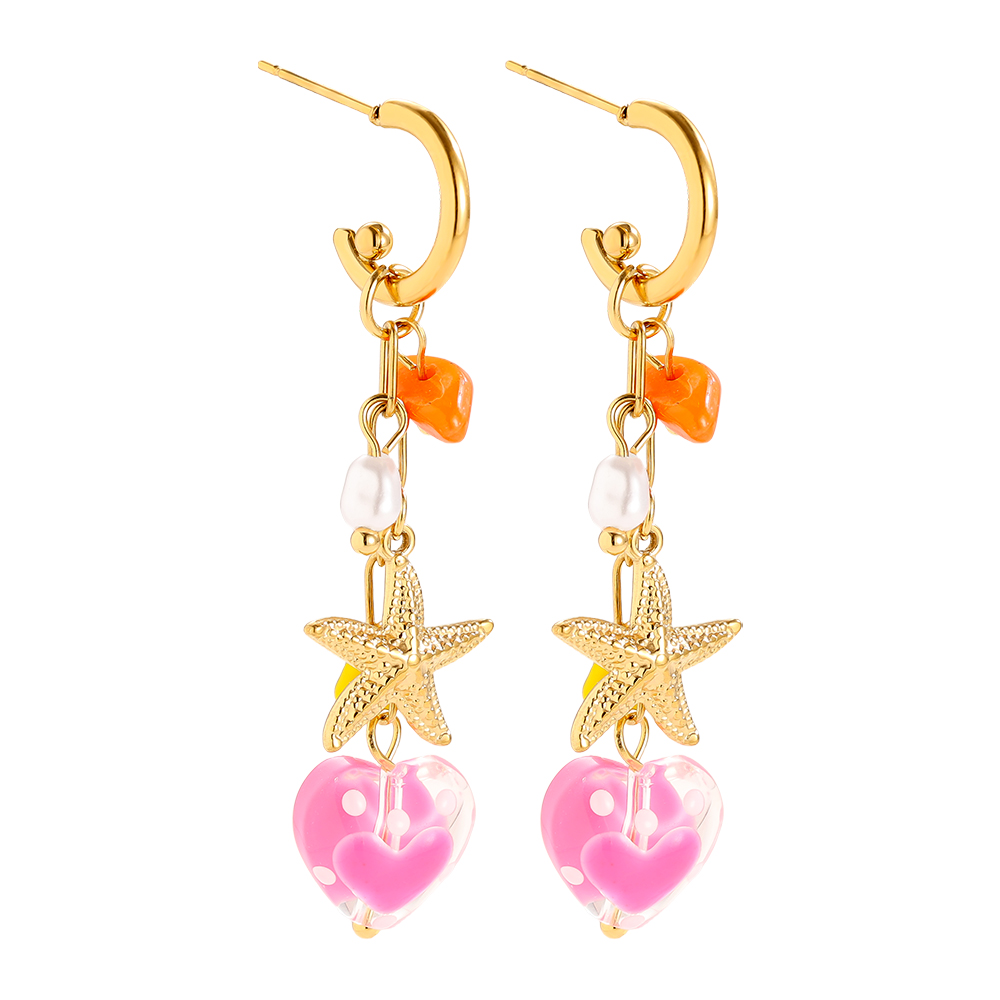 56*12mm acrylic heart and starfish stainless steel earrings