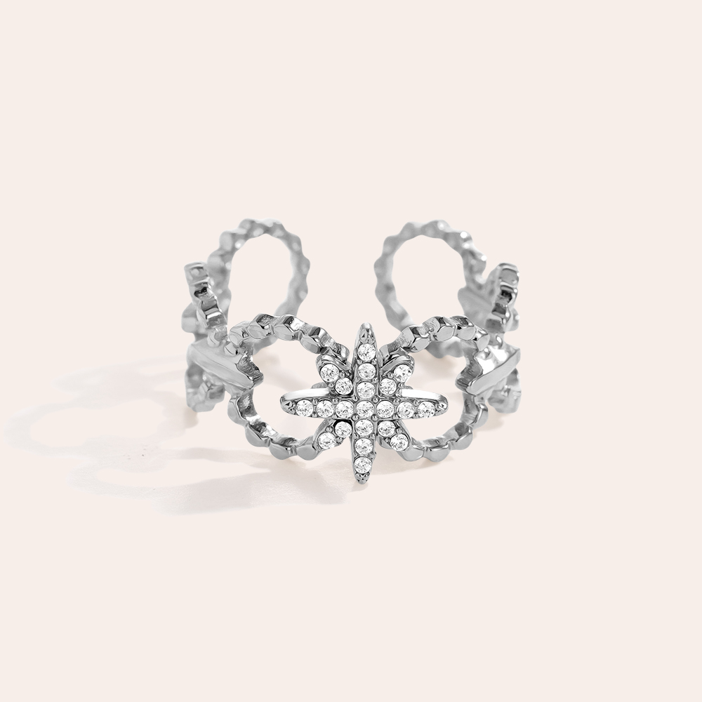 Diamond Star In Linked Cycles Stainless Steel Ring    