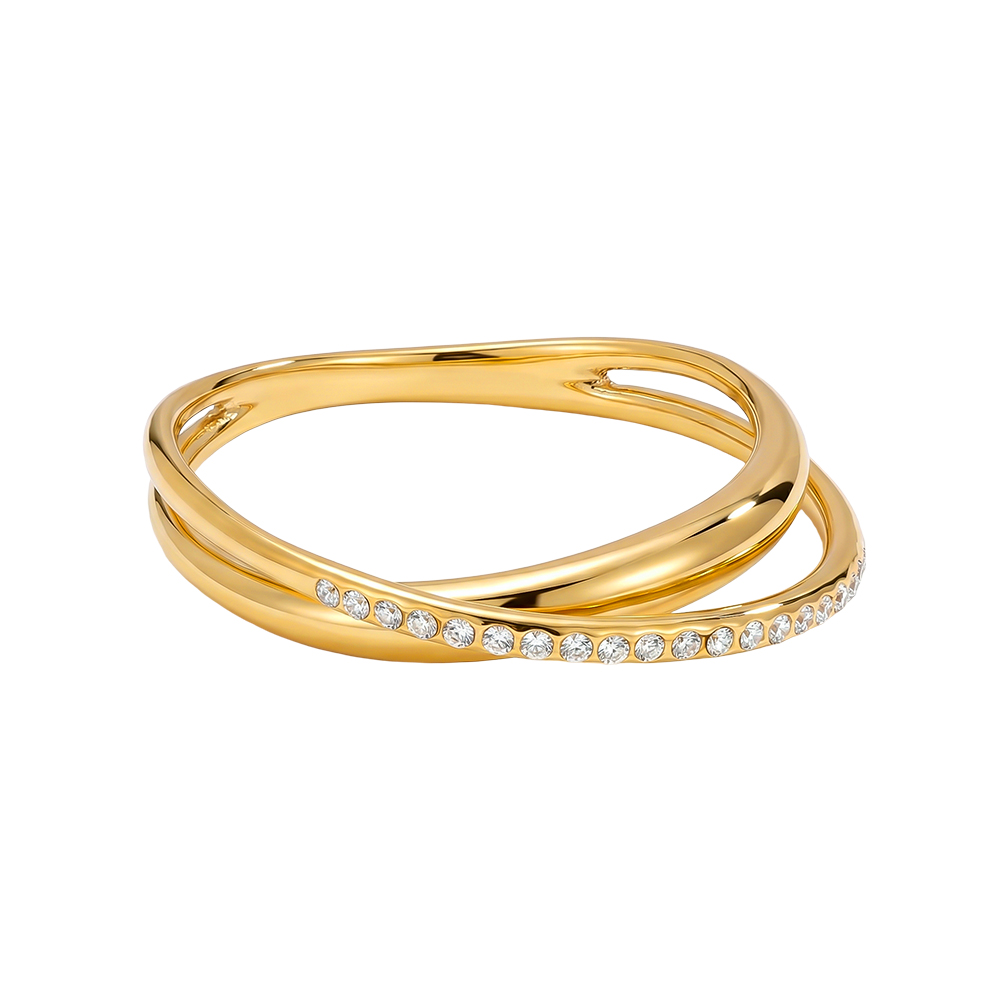 Crossed zirconia stainless steel ring    