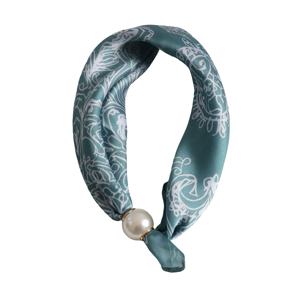 43cm Floral line pattern blue beaded scarf