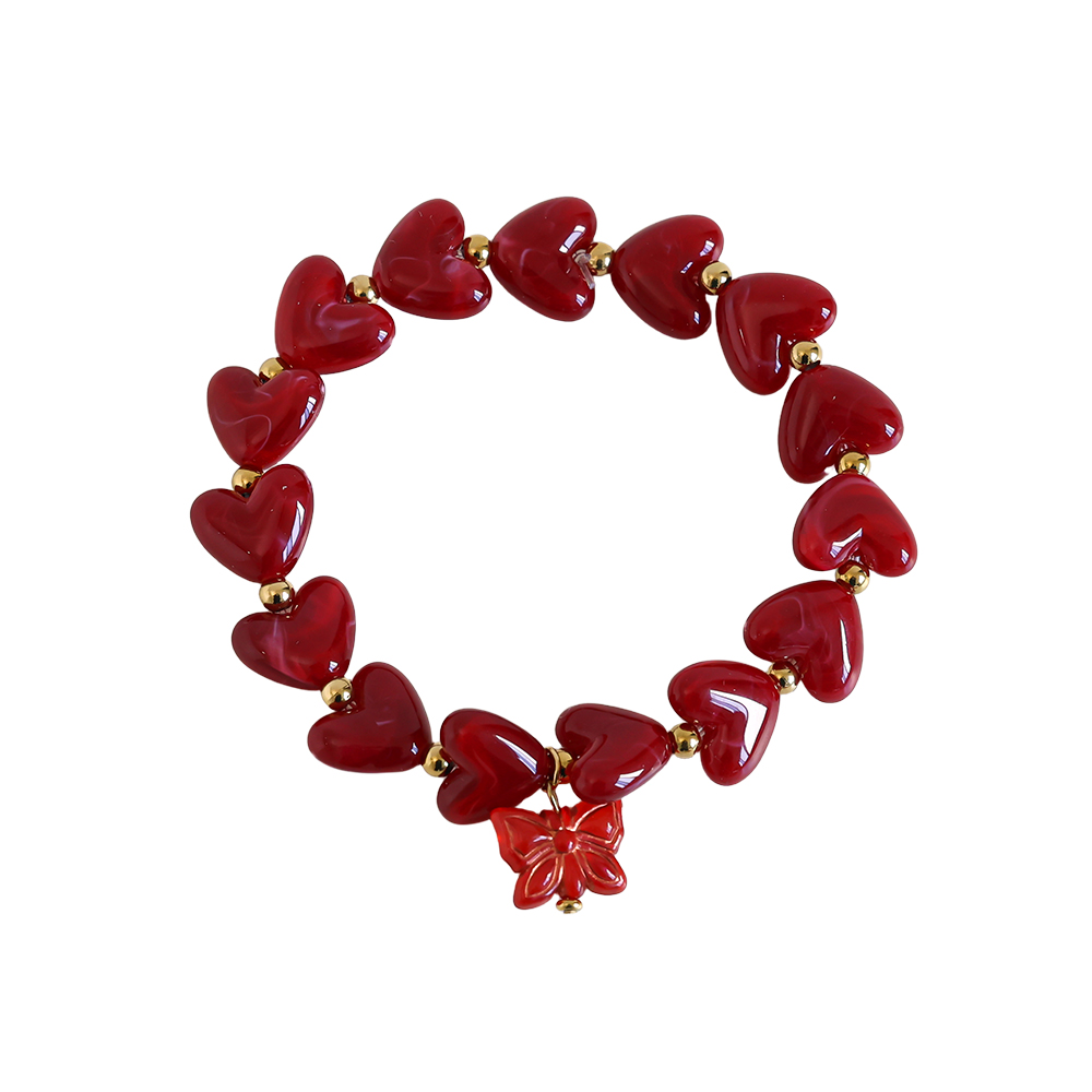 20cm Elastic Acrylic Heart Chian With Pendant Stainless Steel Bracelet      