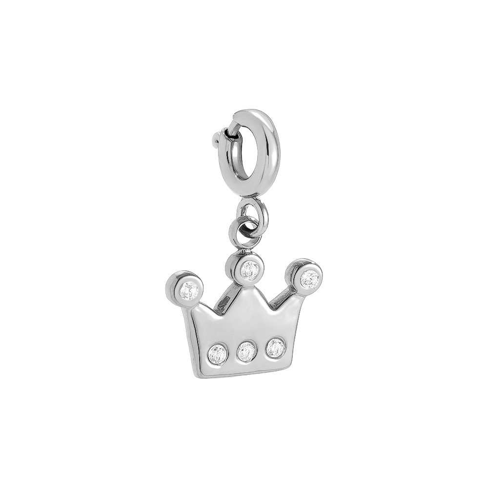 0.7cm Spring Clasp Diamond Crown Stainless Steel Pendant      