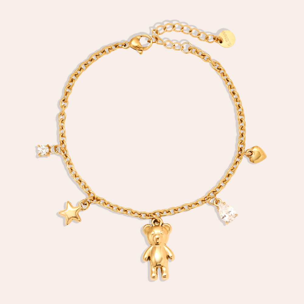 17.5cm Sweet Bear And Charms stainless steel bracelet   
