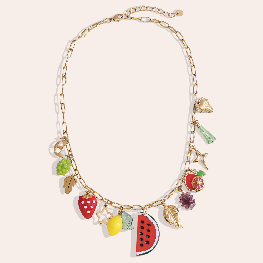 Stainless steel necklace 42cm many fruits