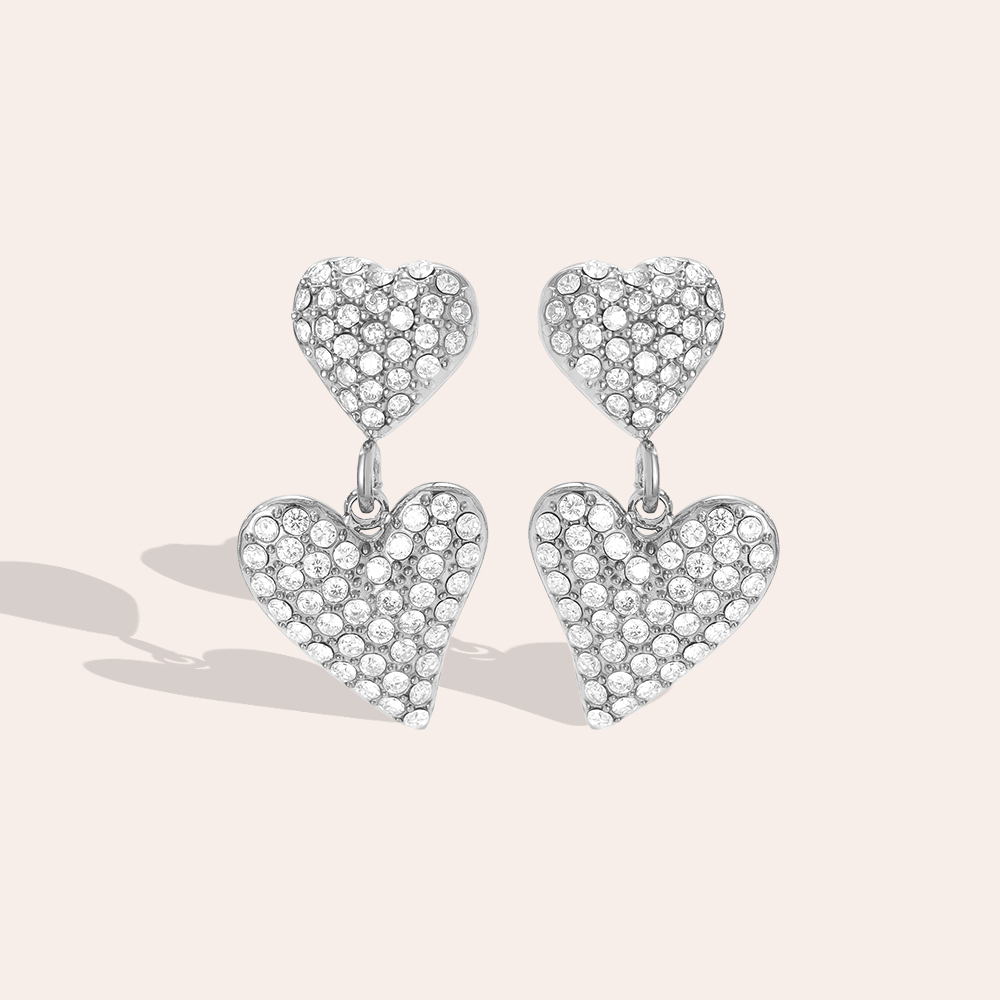1*2cm Two Diamond Hearts stainless steel earrings        