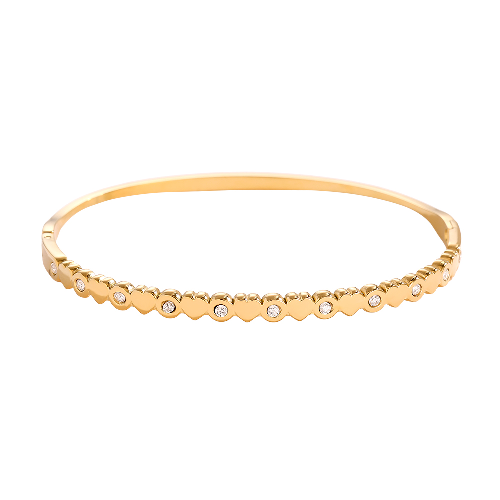 6.5cm Diameter Hearts And Diamond Dot Stainless Steel Bangle    