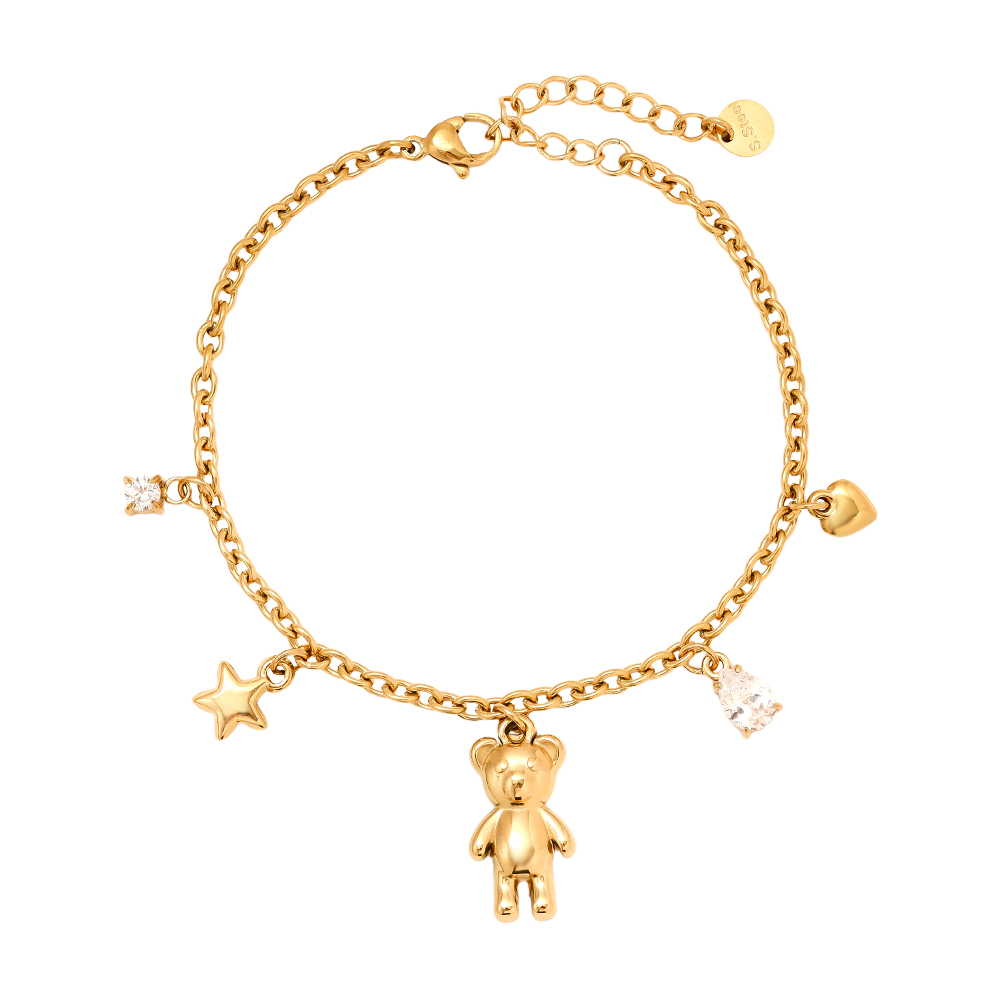 17.5cm Sweet Bear And Charms stainless steel bracelet   