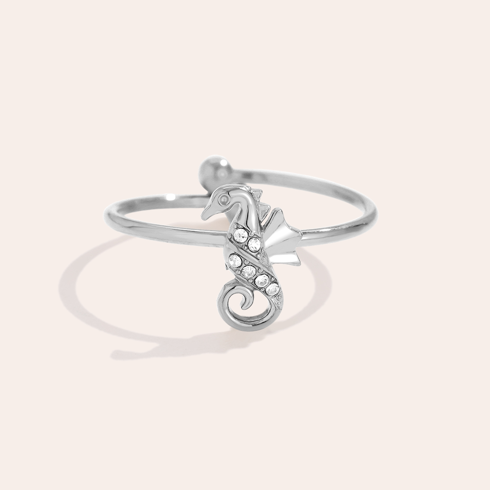 Diamond Sea Horse stainless steel ring    
