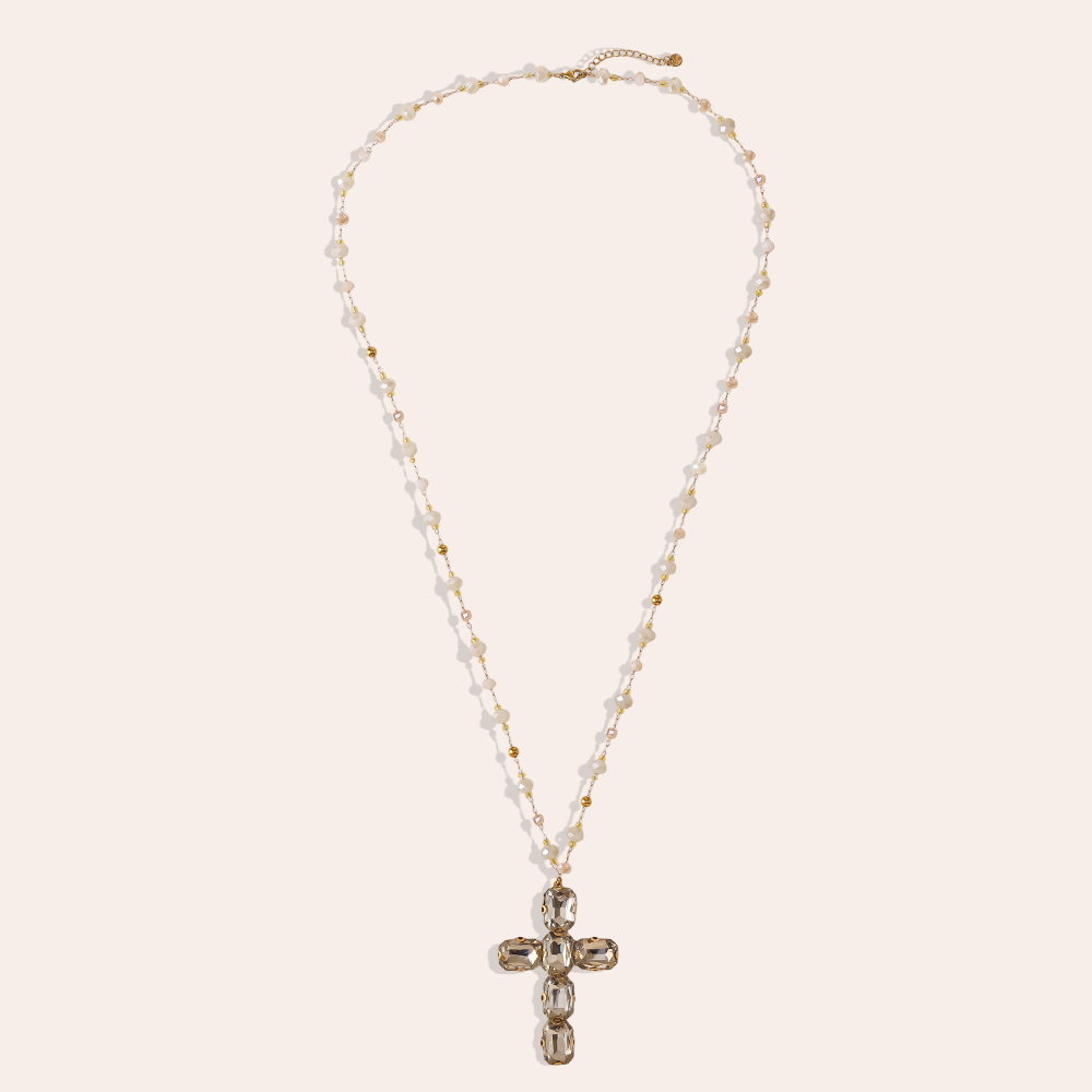 86cm Glass Crystal Cross Stainless Steel Necklaces