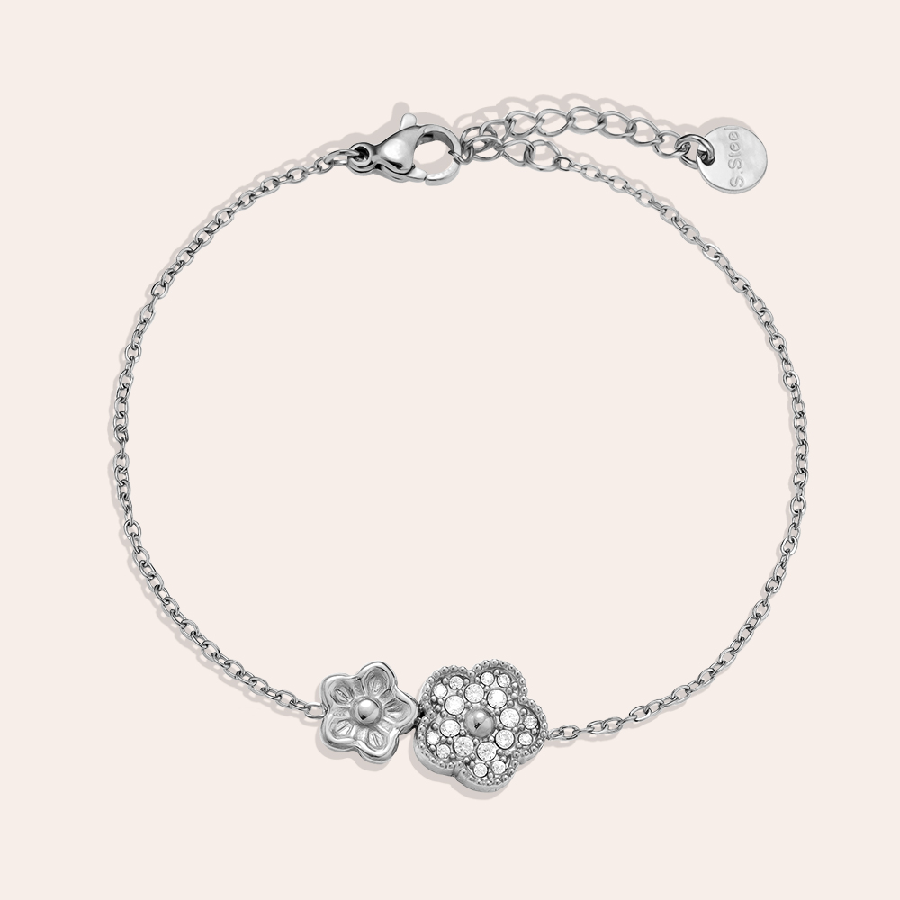 17cm Two cute flowers stainless steel bracelet       