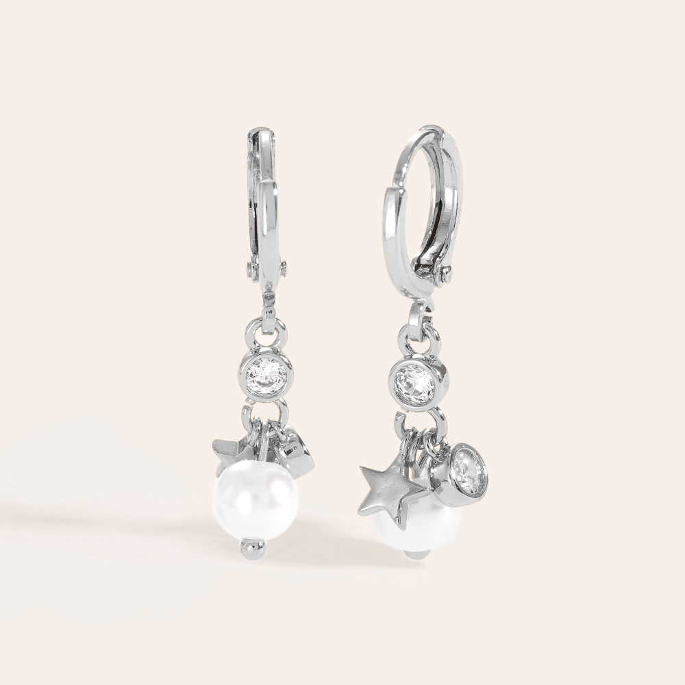 Gold-plated earrings Diamond Pearl And Star