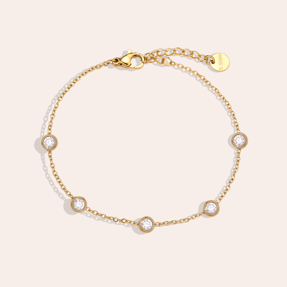 17cm Five Diamond Dots stainless steel bracelet       