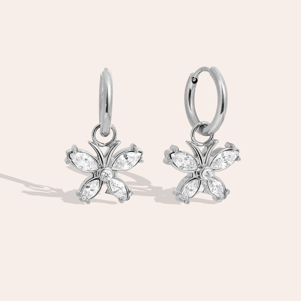2cm zirconia butterfly stainless steel earrings    