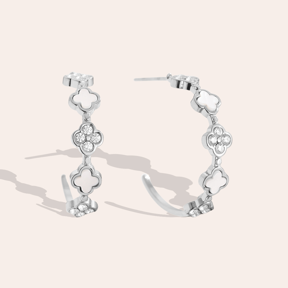 25mm Lucky Flower Half Hoop Stainless Steel Earrings    