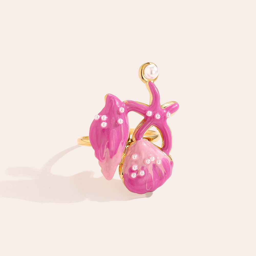 pink sea creature stainless steel ring    