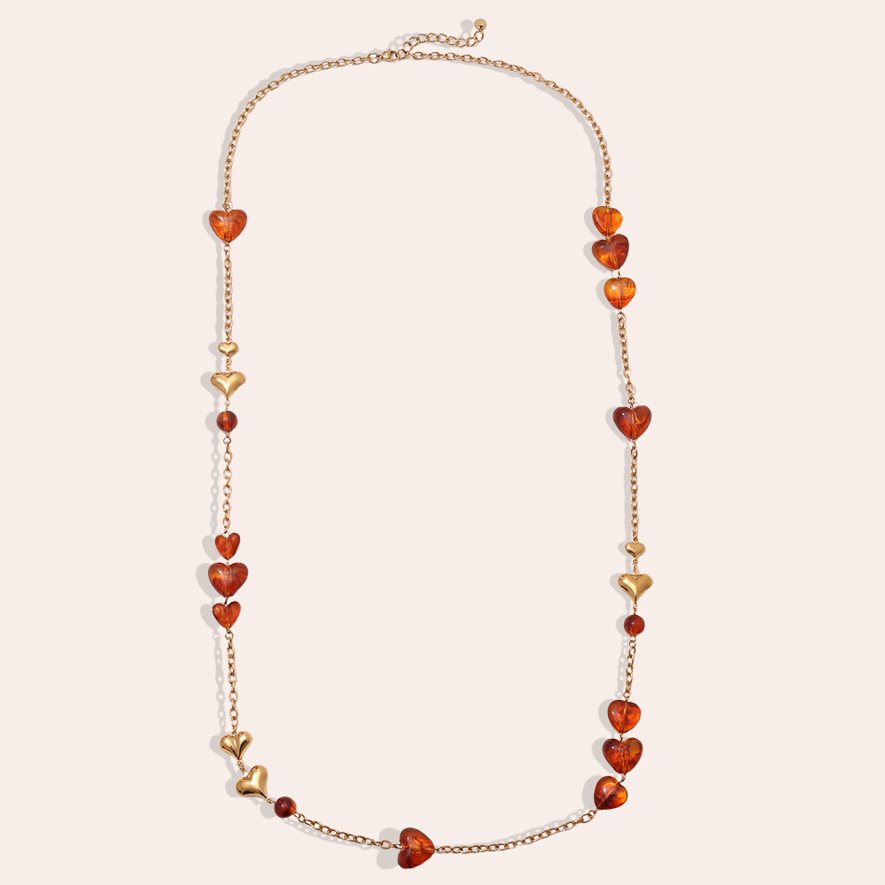 102cm Acrylic Hearts And Gold Hearts Stainless Steel Necklaces  