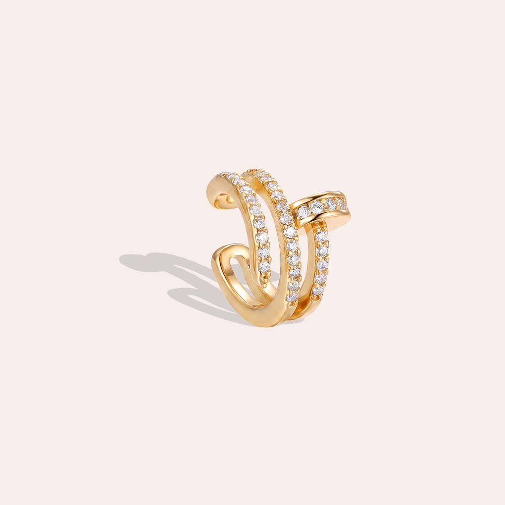 15mm nail zirconia gold-plated ear cuffs
