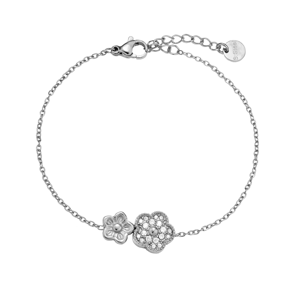 17cm Two cute flowers stainless steel bracelet       
