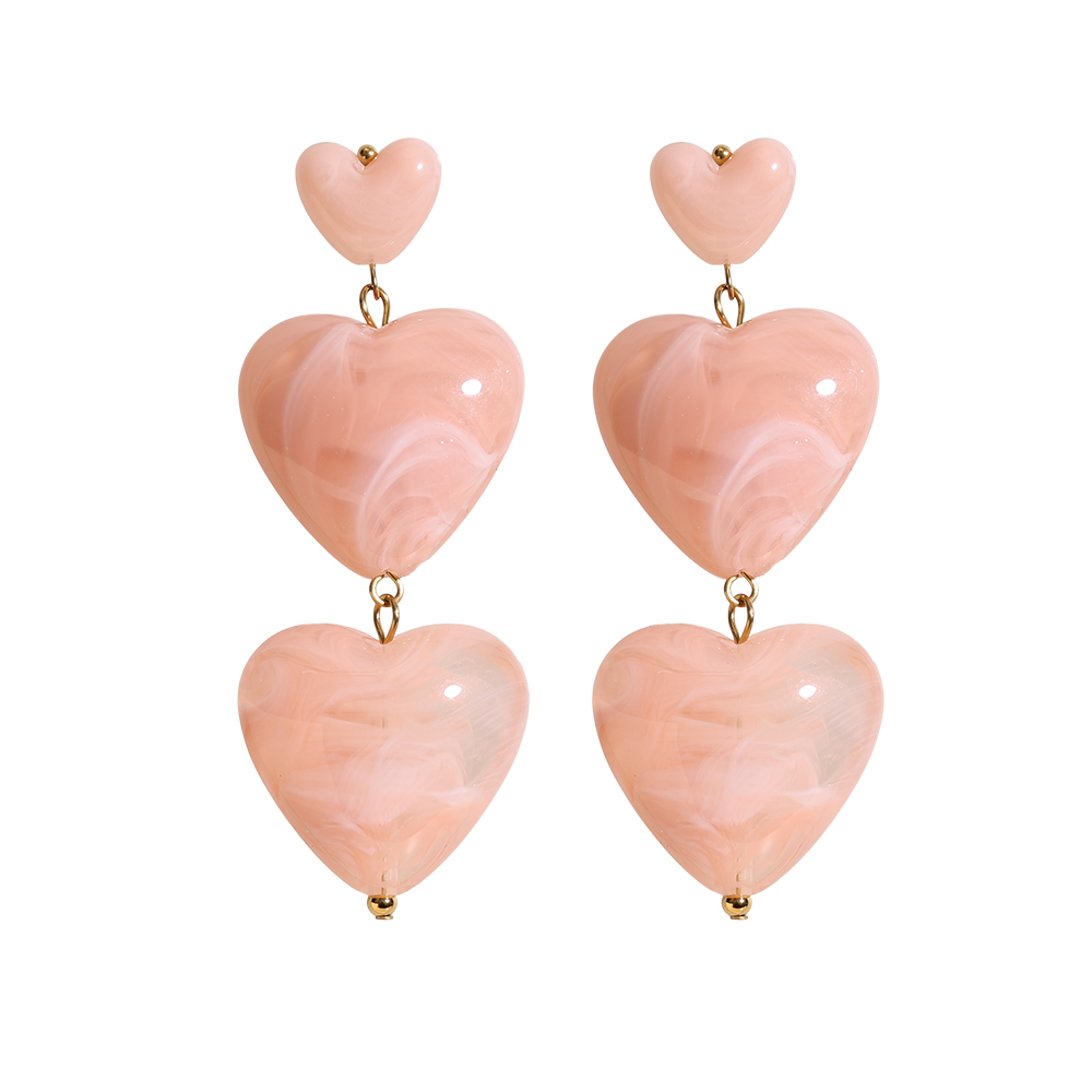 7cm Acrylic Three Hearts Stainless Steel Earrings       