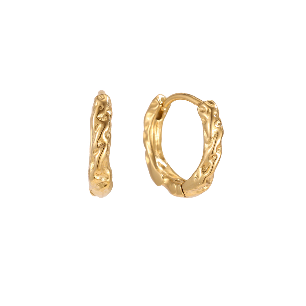 Stainless steel earrings, 15mm irregular golden hoop earrings