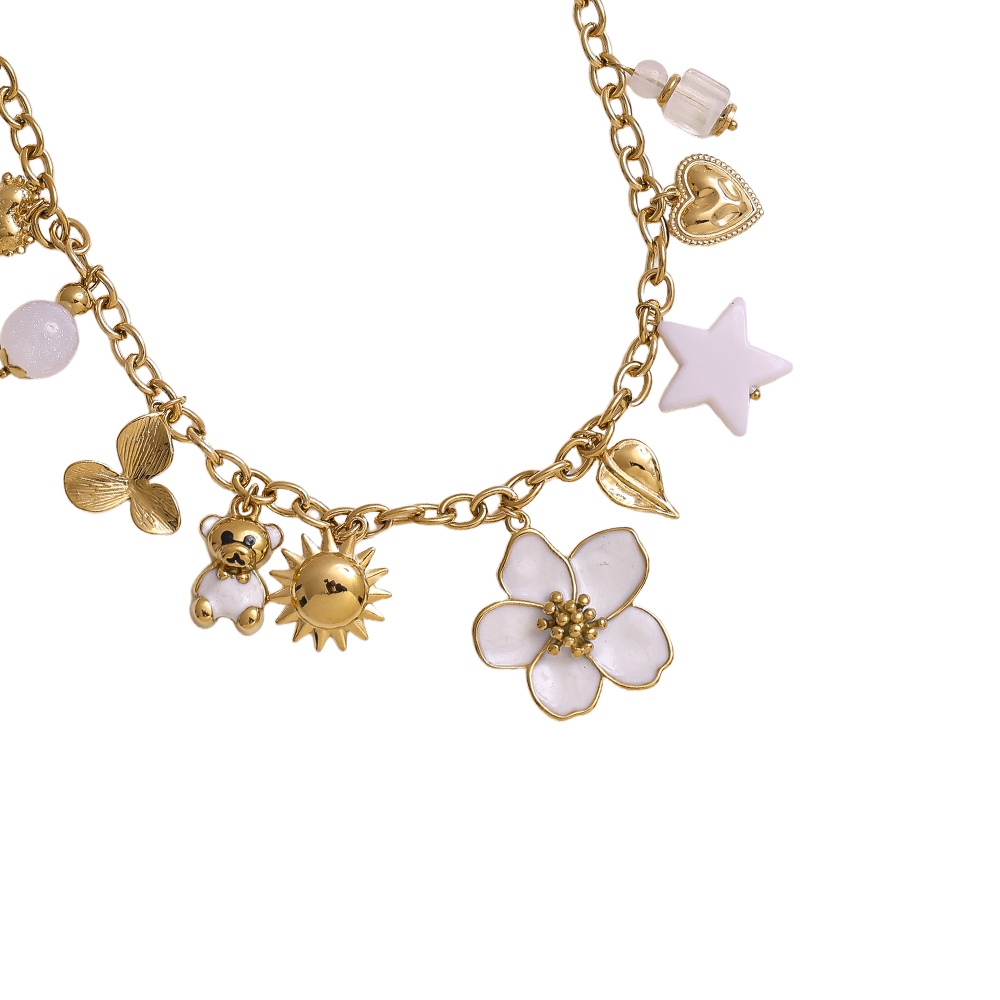 42cm resin flower sun pendant stainless steel necklace