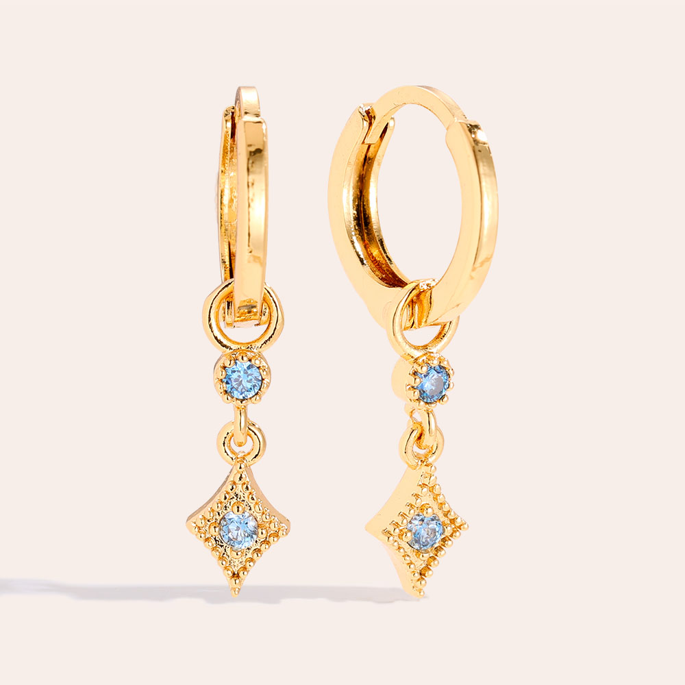 2.5cm Blue Diamonds Gold-plated Earrings    2.5cm Blue Diamonds Gold-plated Earrings