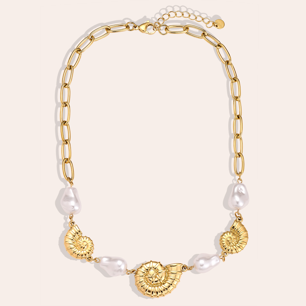 39cm Pearl Shells stainless steel necklace