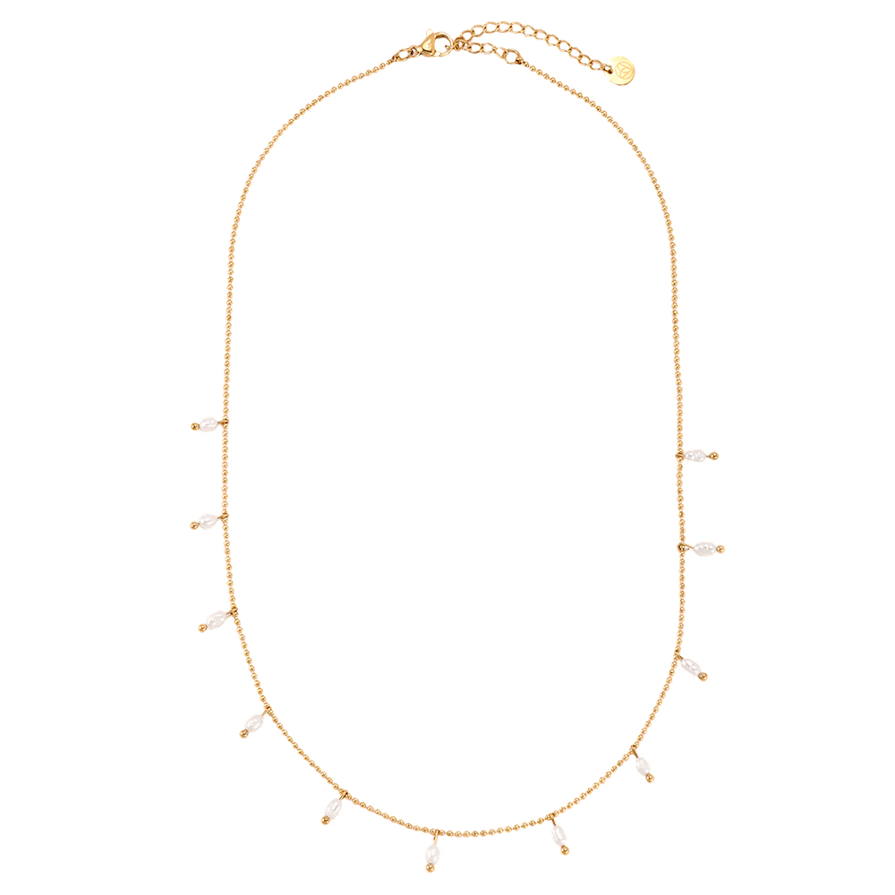 Stainless steel necklace, 42cm, with lots of small beads