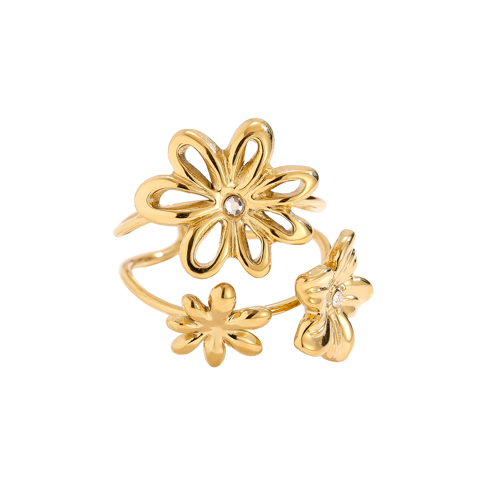 Adjustable multi-row stainless steel flower ring 
