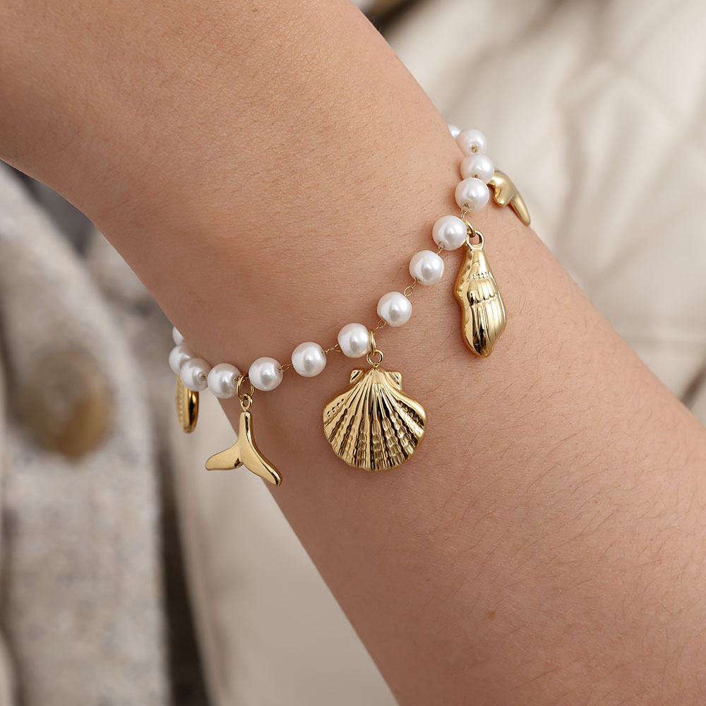 16cm Ocean And Pearl Chain stainless steel bracelet  