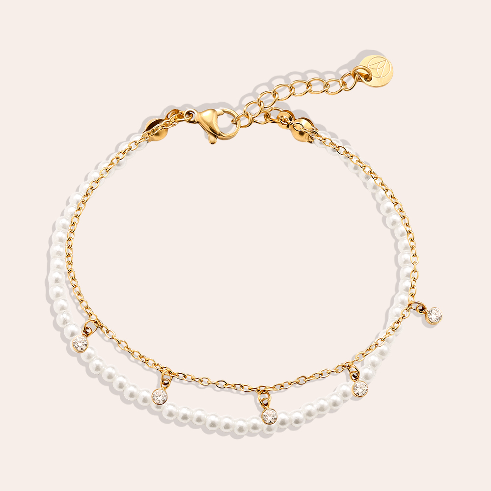 16cm pearl rhinestone stainless steel bracelet 