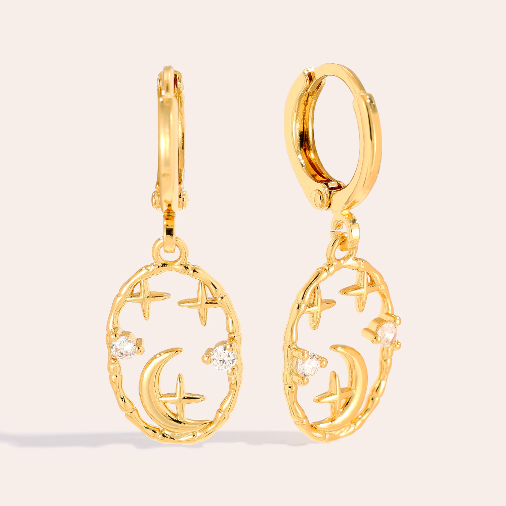 3cm Moon And Star Story Gold-plated Earrings      