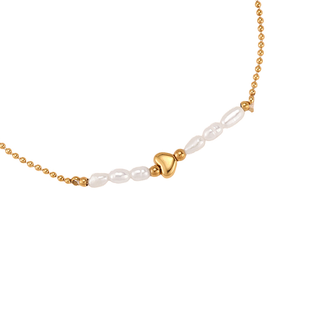 Stainless steel bracelet, 17cm, with a pearl and a mini heart 