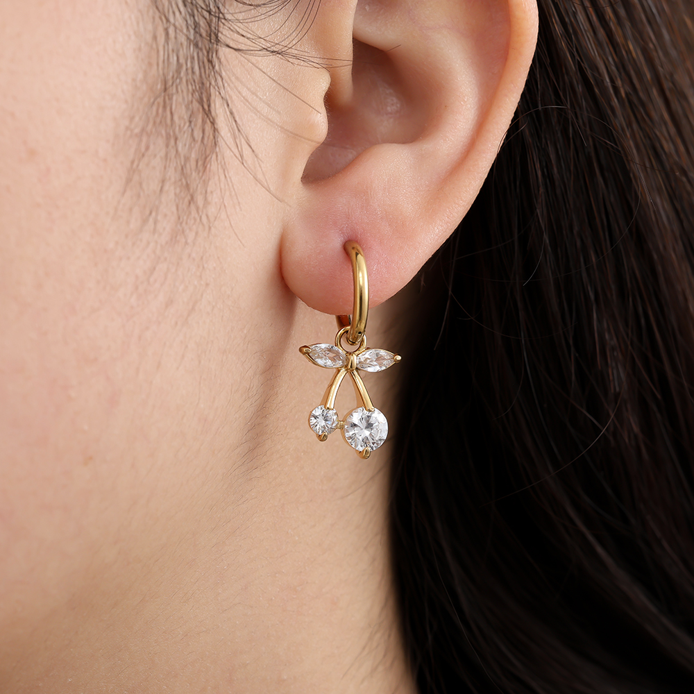 2.8cm Cherry Diamond Stainless Steel Earrings