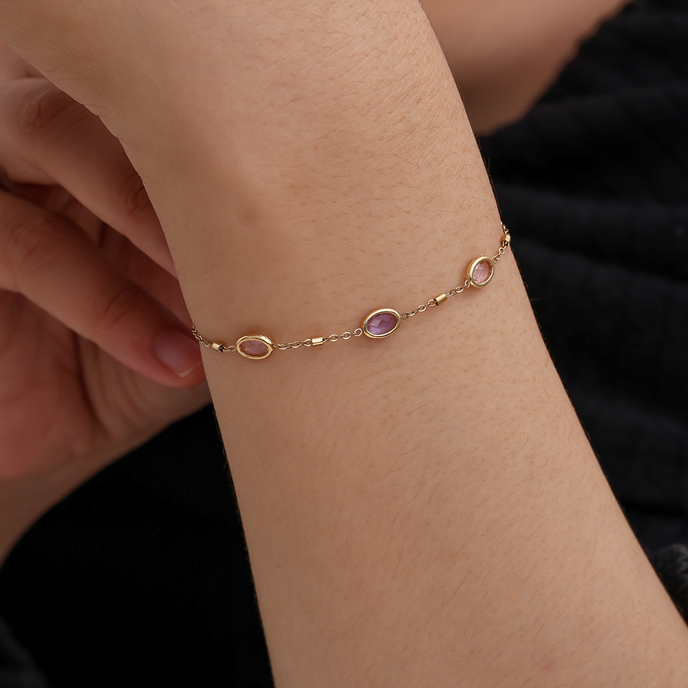 17cm Small Oval Glass Stainless Steel Bracelet   
