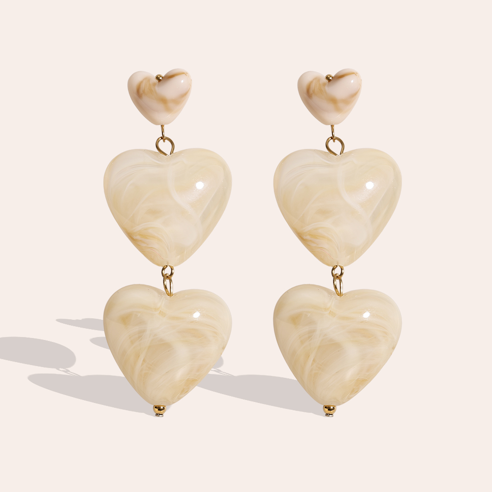 7cm Acrylic Three Hearts Stainless Steel Earrings       