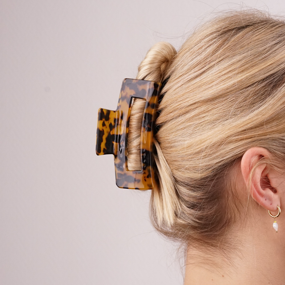 Smoky Light Leopard acrylic square hair clip   