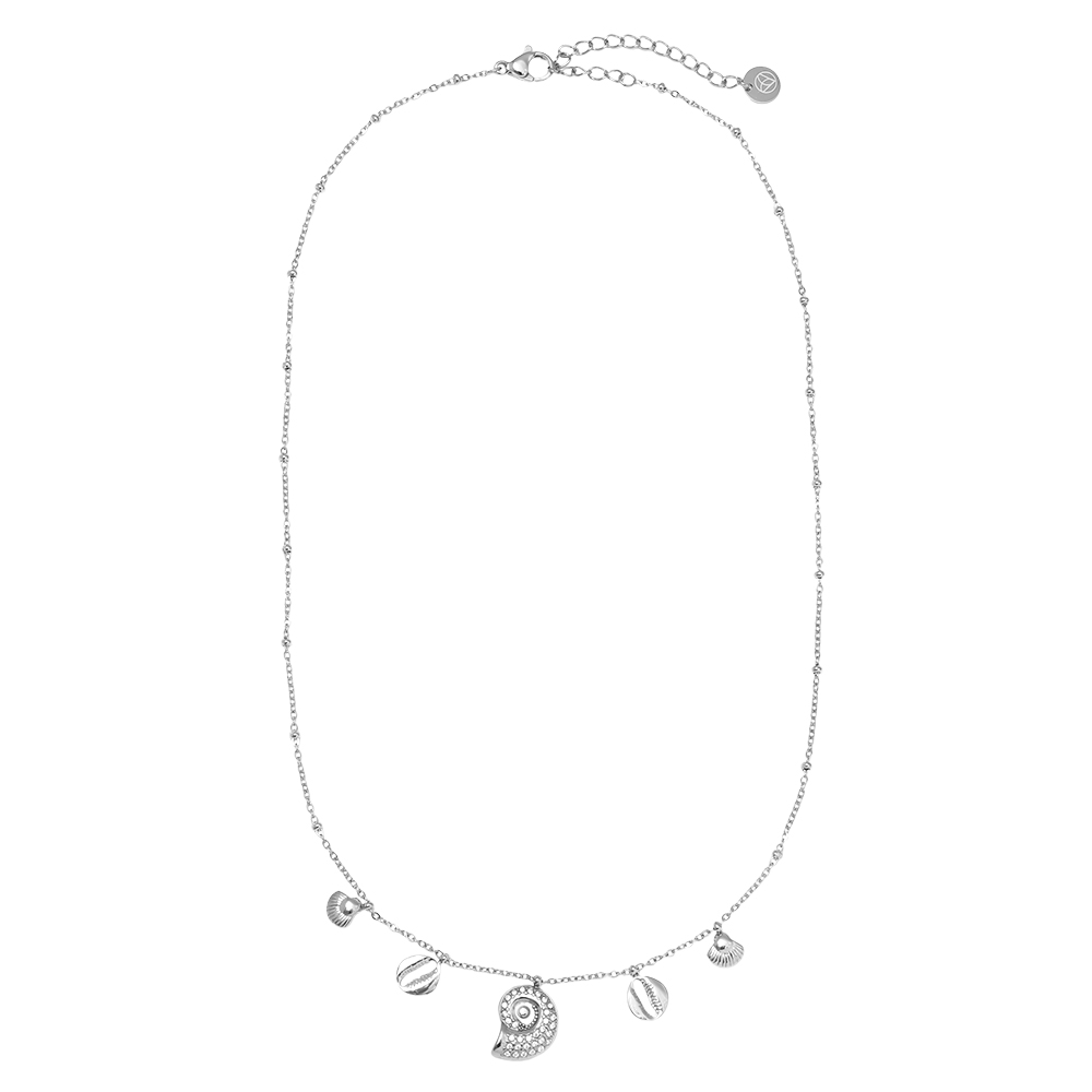 40cm rhinestone snail and small shell stainless steel necklace 