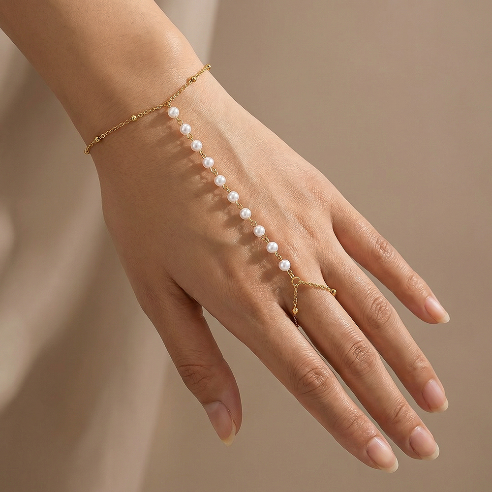 17cm small beads finger hand chain stainless steel bracelet  