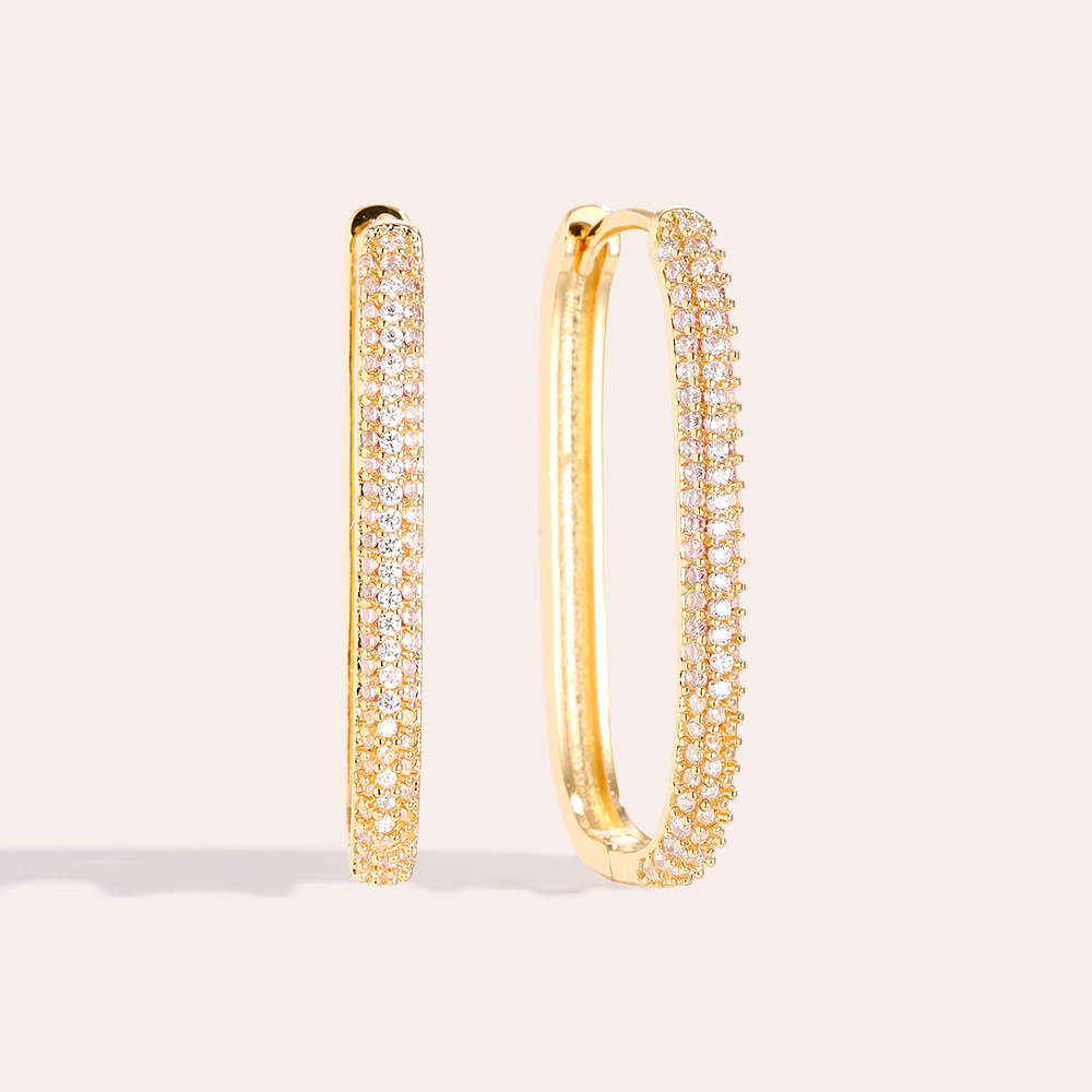 3cm Oval Diamond Gold-plated Earrings   