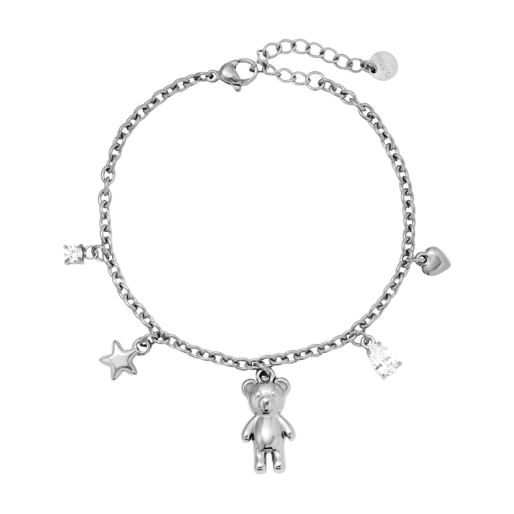 17.5cm Sweet Bear And Charms stainless steel bracelet   