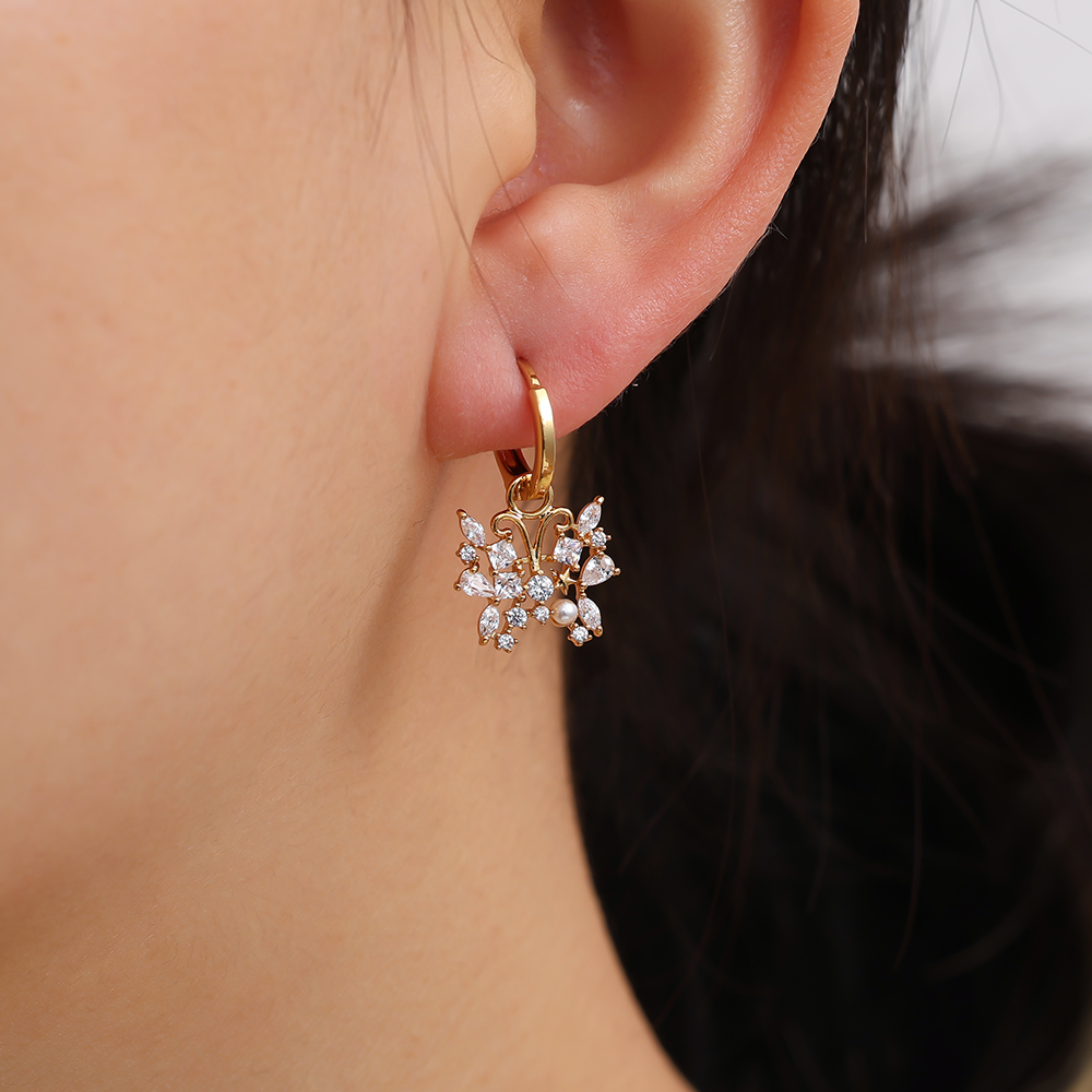 24mm Sparkling Butterfly Gold-plated Earrings      