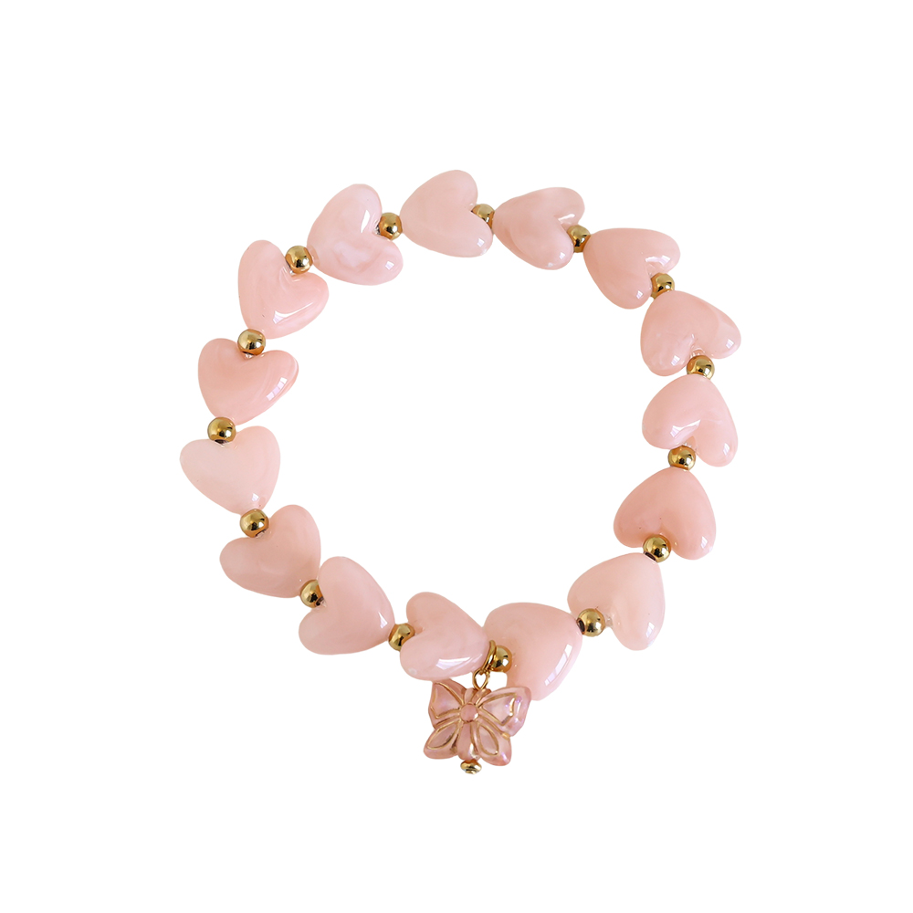 20cm Elastic Acrylic Heart Chian With Pendant Stainless Steel Bracelet      