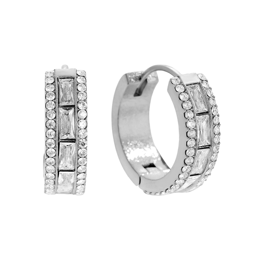 14mm Diamond Vintage Hoop Stainless Steel Earrings    