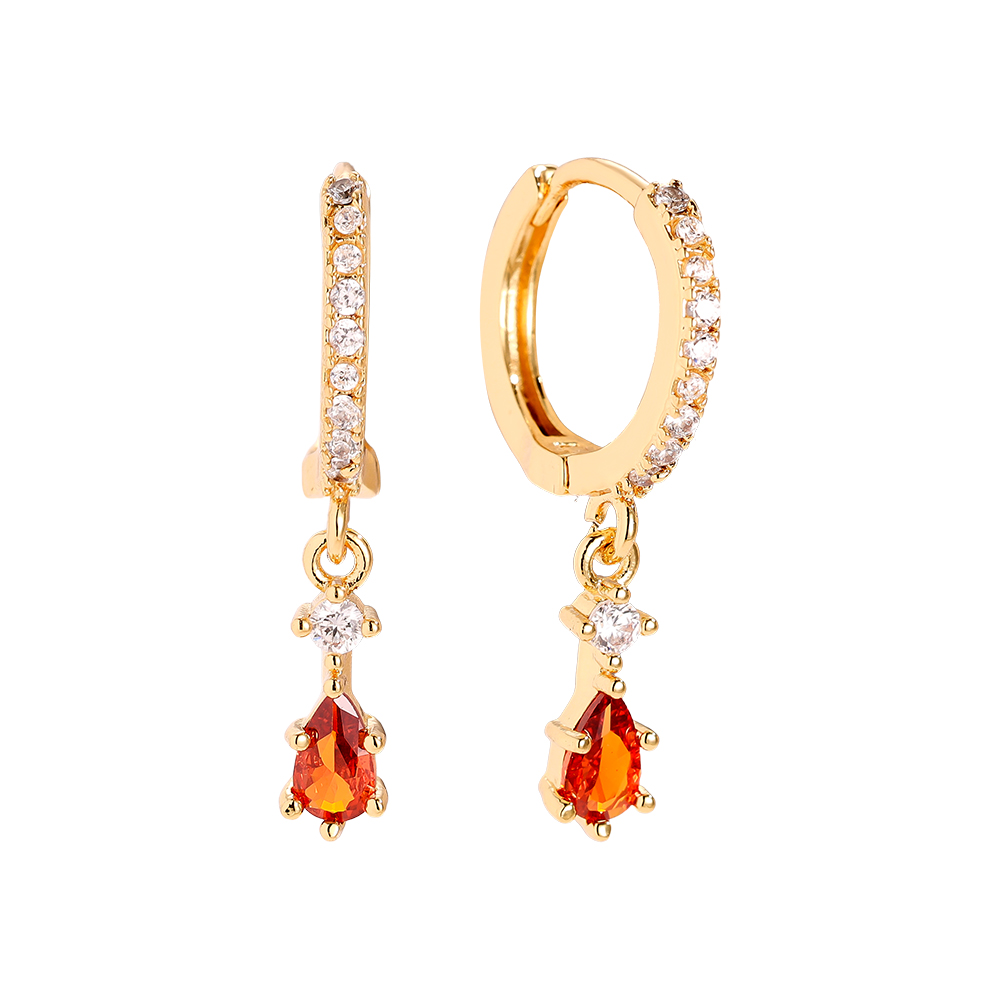 25mm Red Diamond Drop Gold Plated Earrings  